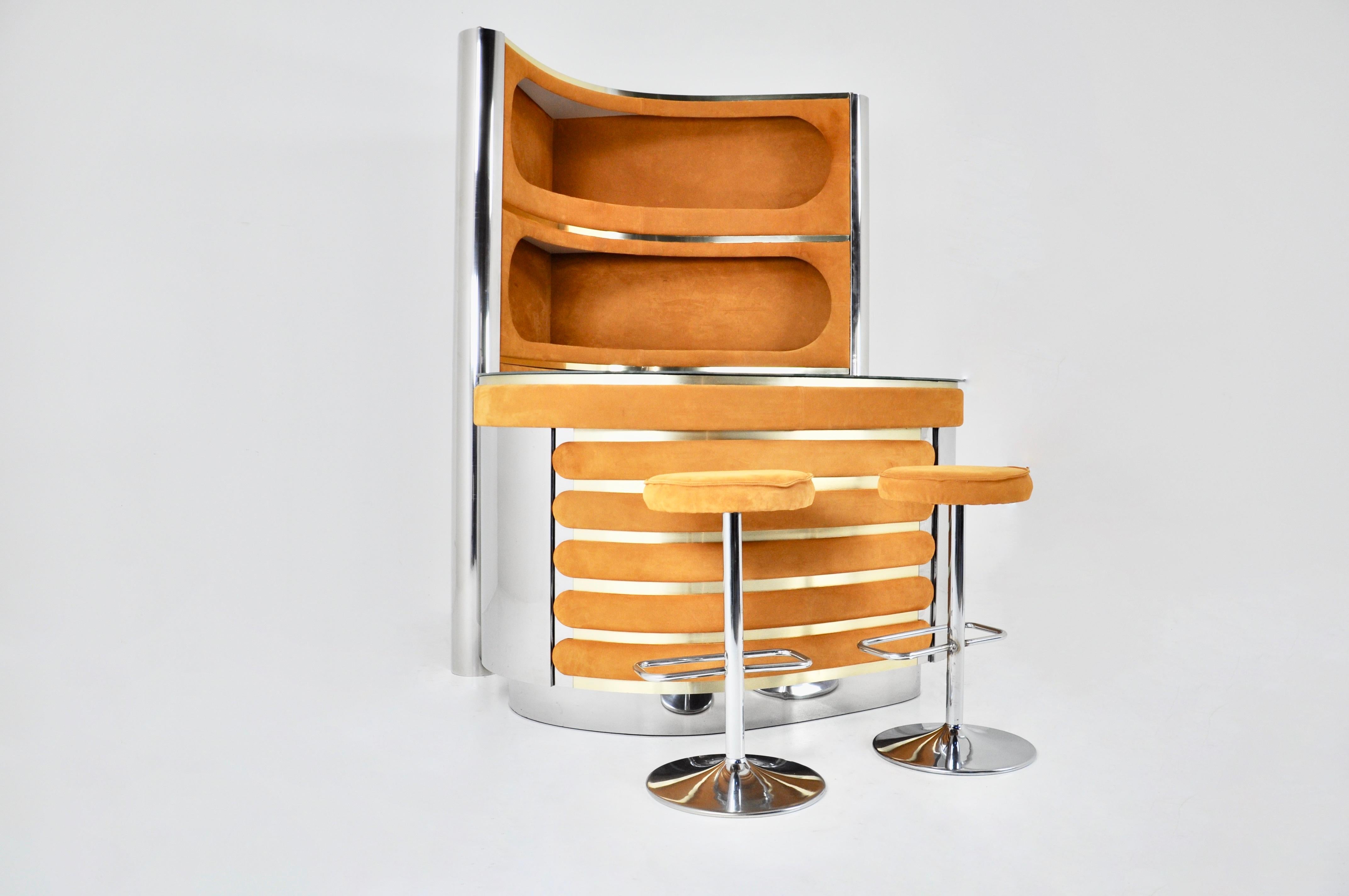 Mid-Century Modern Bar set with 2 stools in the style of Willy Rizzo, 1970s