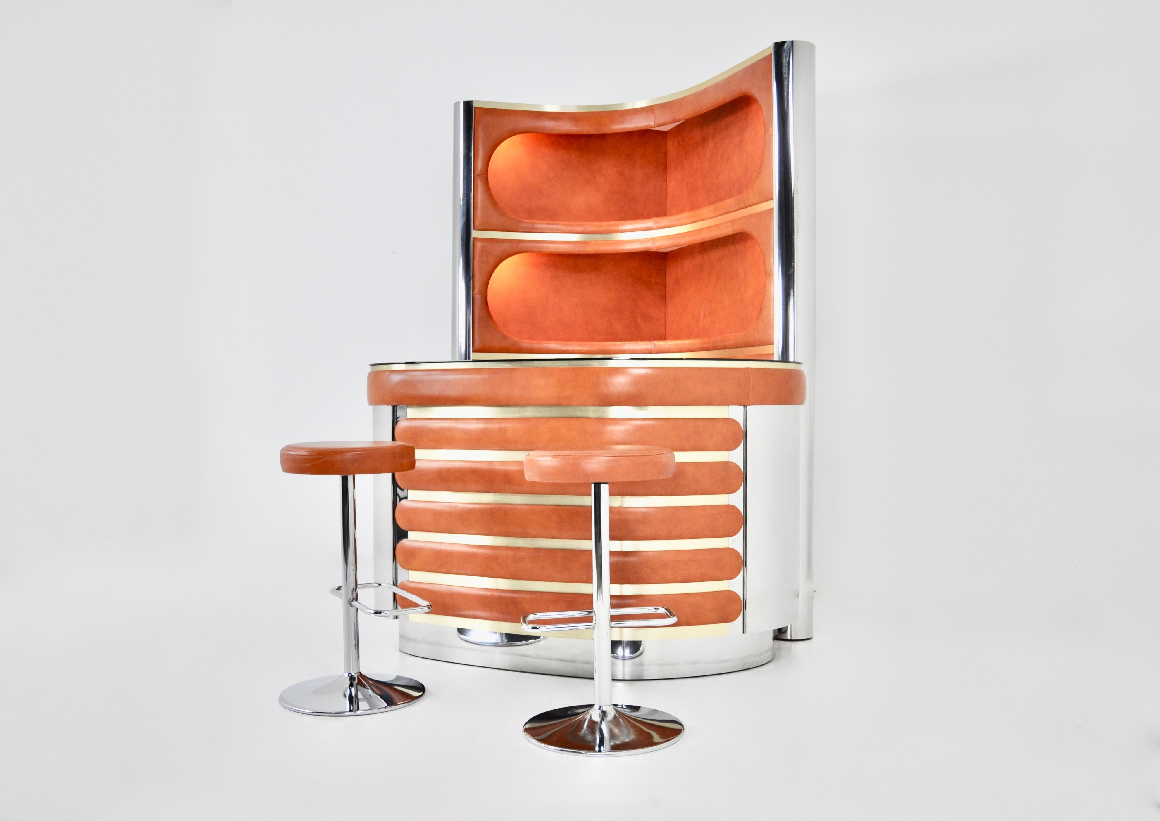 Italian Bar set with 2 stools by Willy Rizzo, 1970s