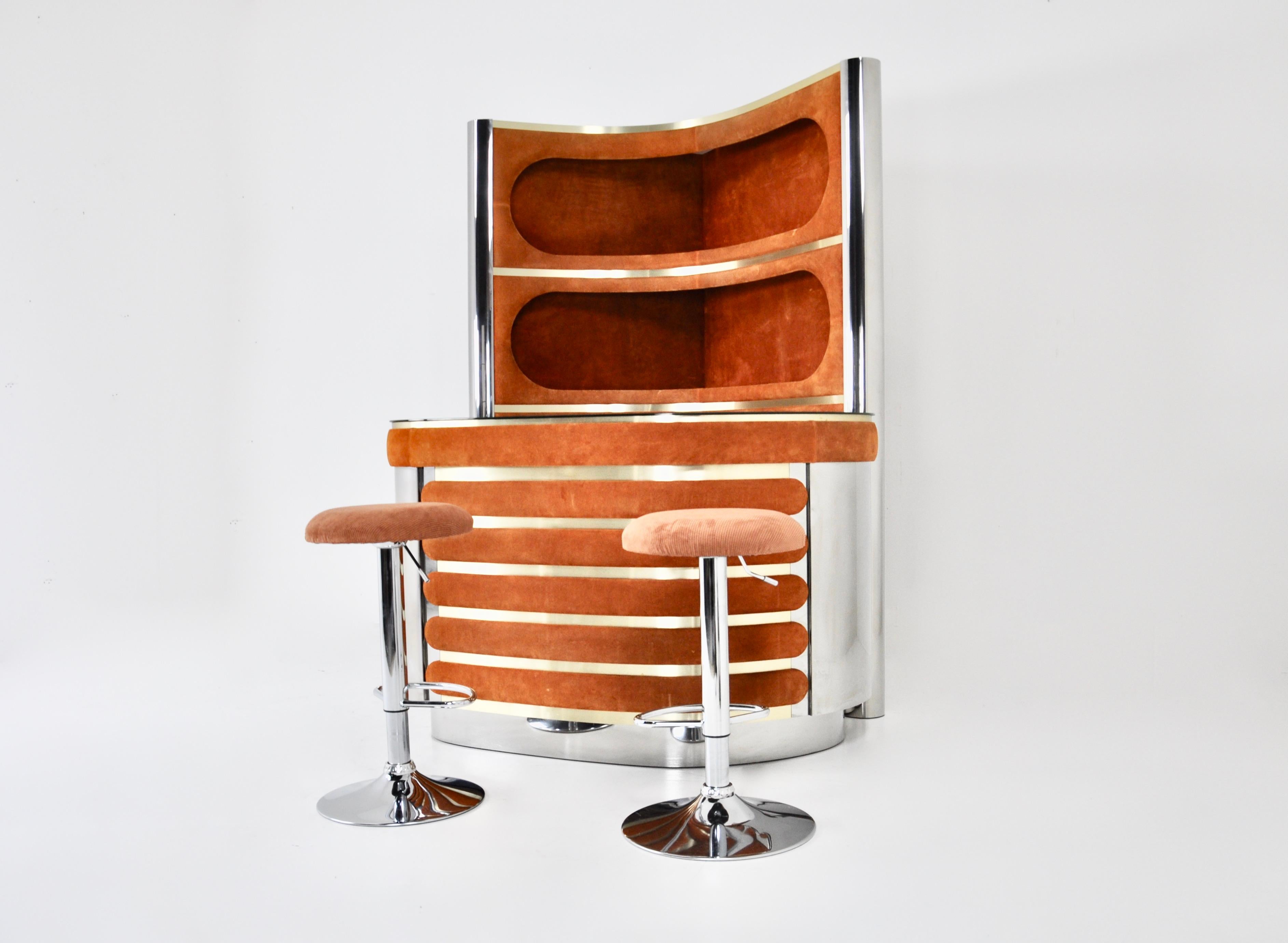 Italian Bar set with 2 stools by Willy Rizzo, 1970s