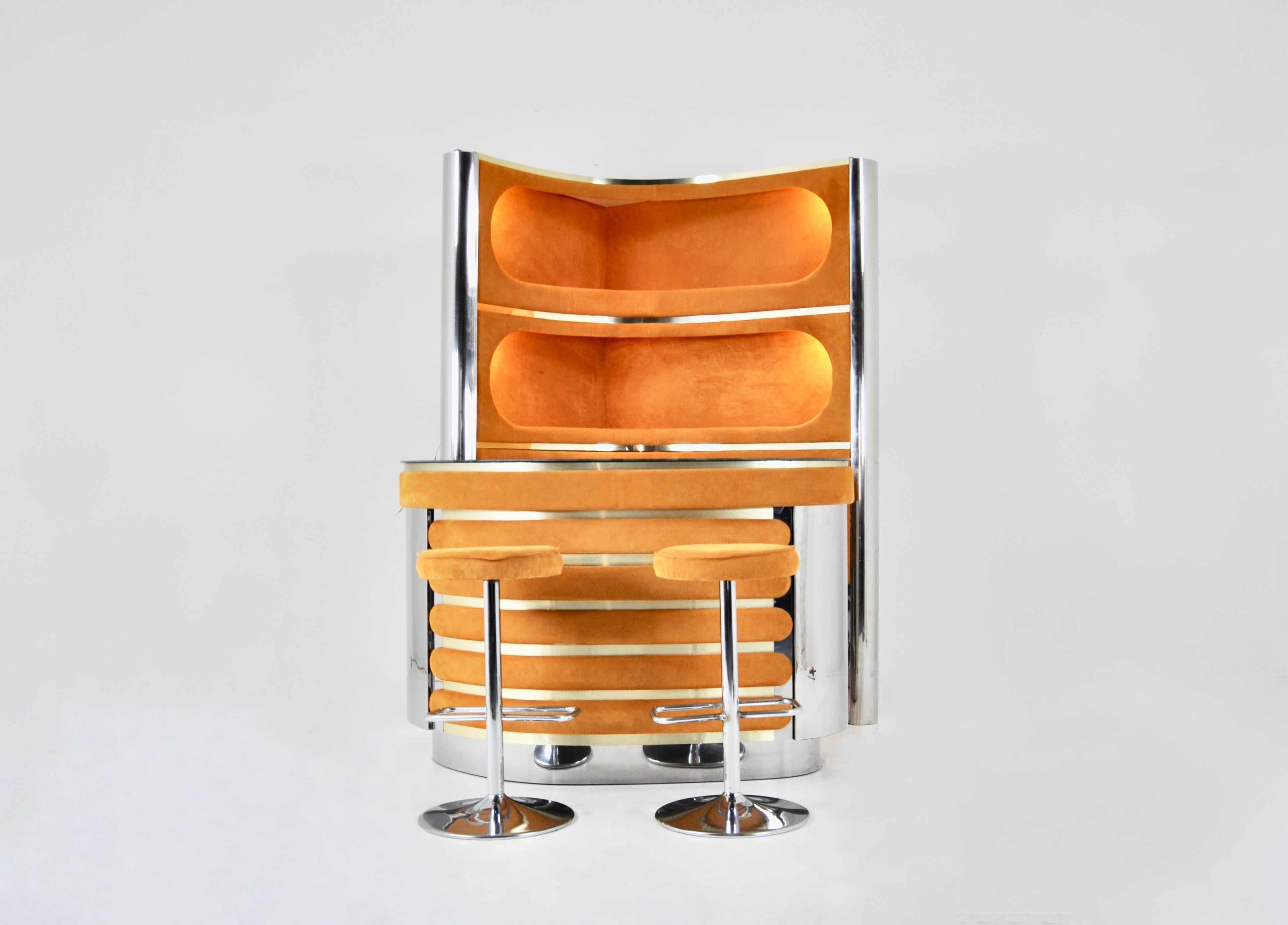 Italian Bar set with 2 stools in the style of Willy Rizzo, 1970s