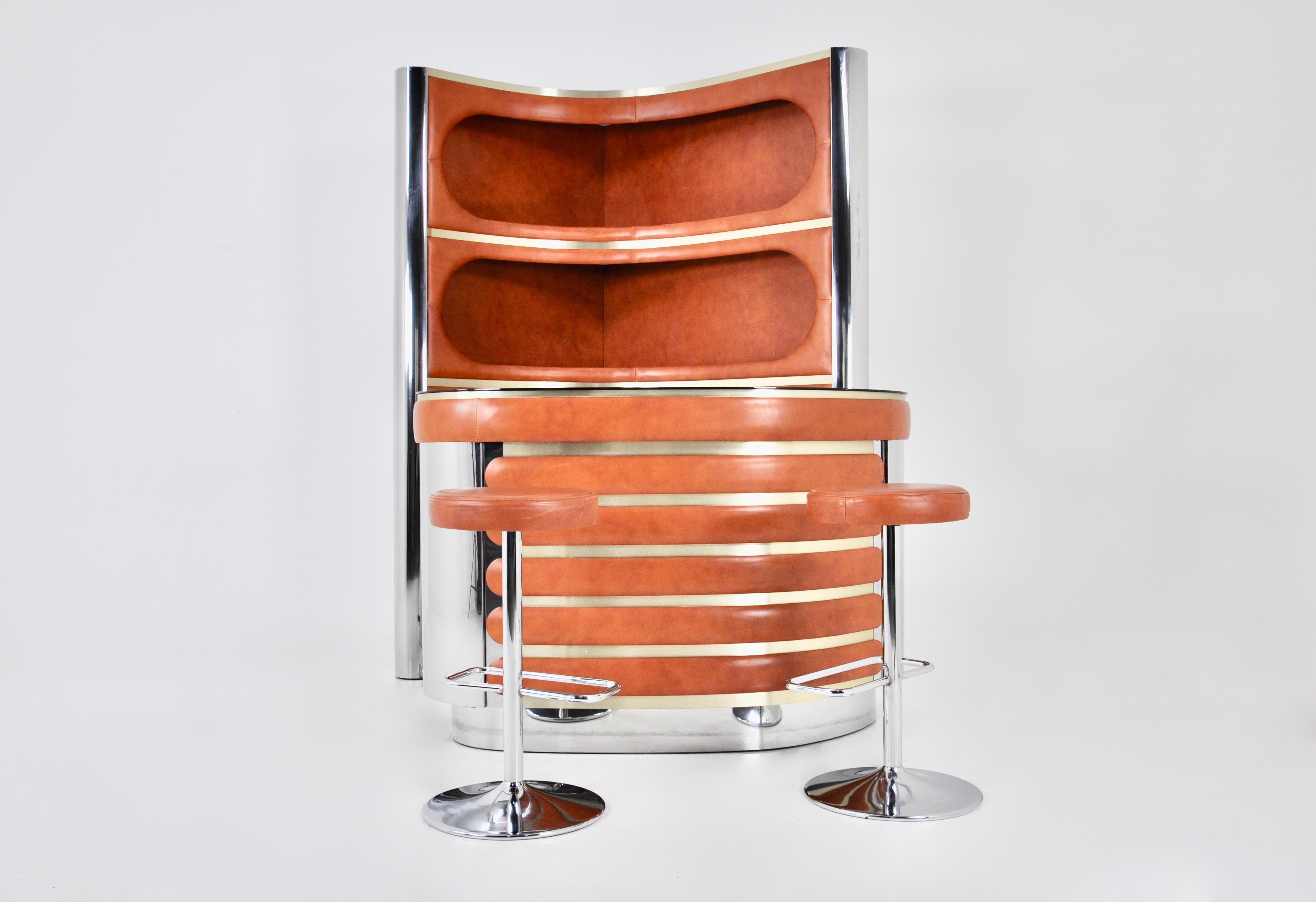 Bar set with 2 stools by Willy Rizzo, 1970s In Good Condition In bruxelles, BE