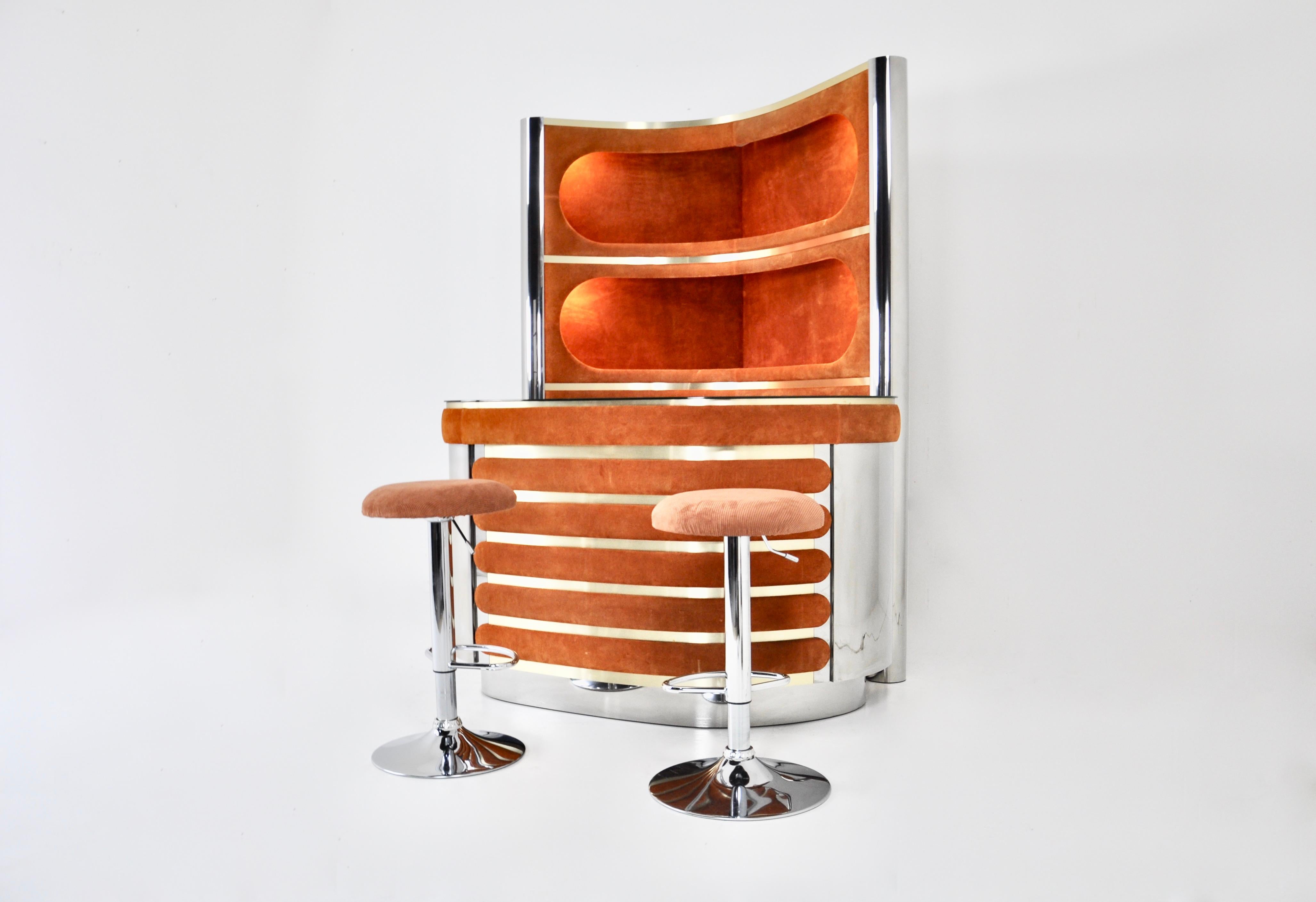 Bar set with 2 stools by Willy Rizzo, 1970s In Good Condition In bruxelles, BE