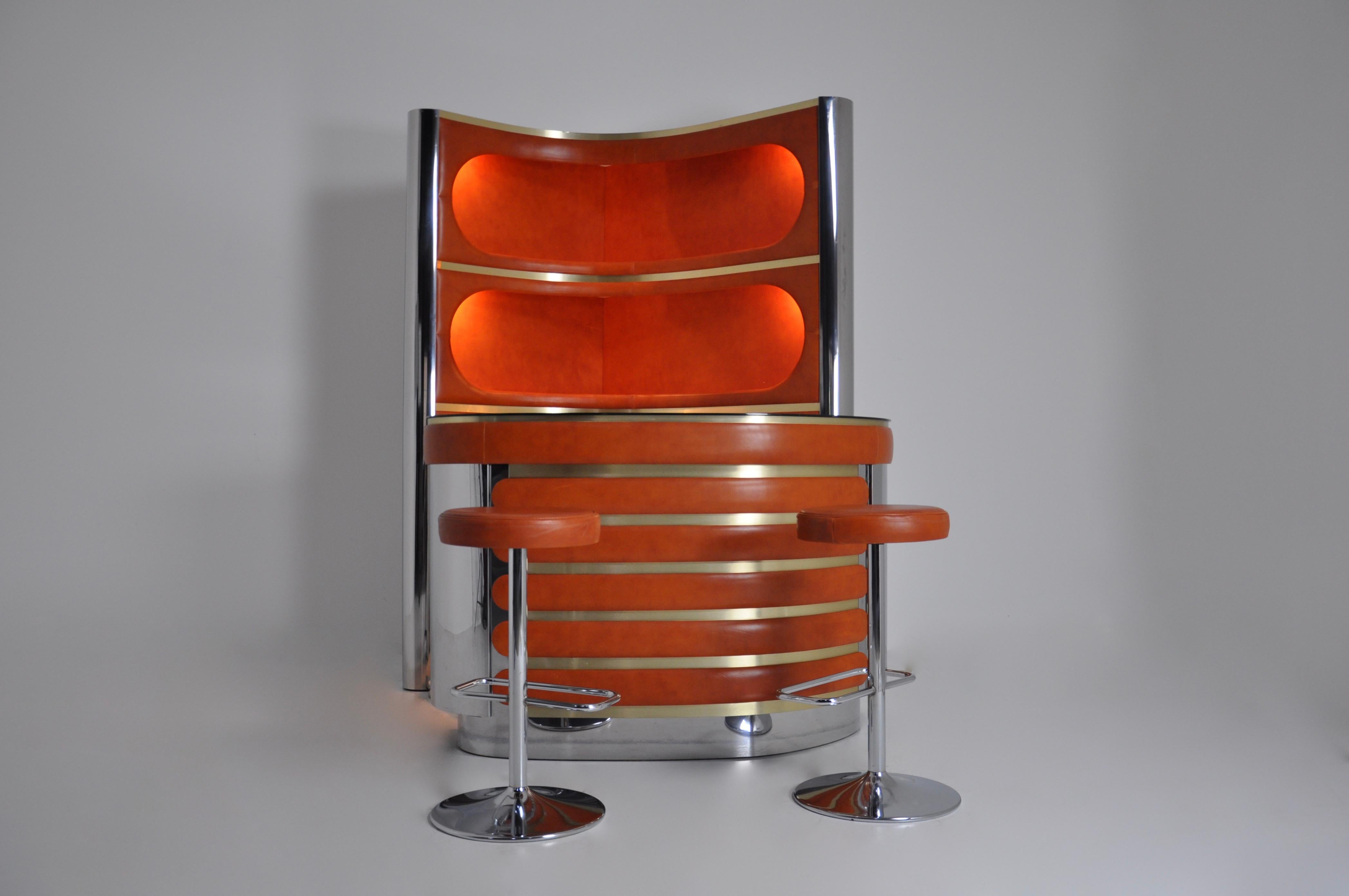 Late 20th Century Bar set with 2 stools by Willy Rizzo, 1970s