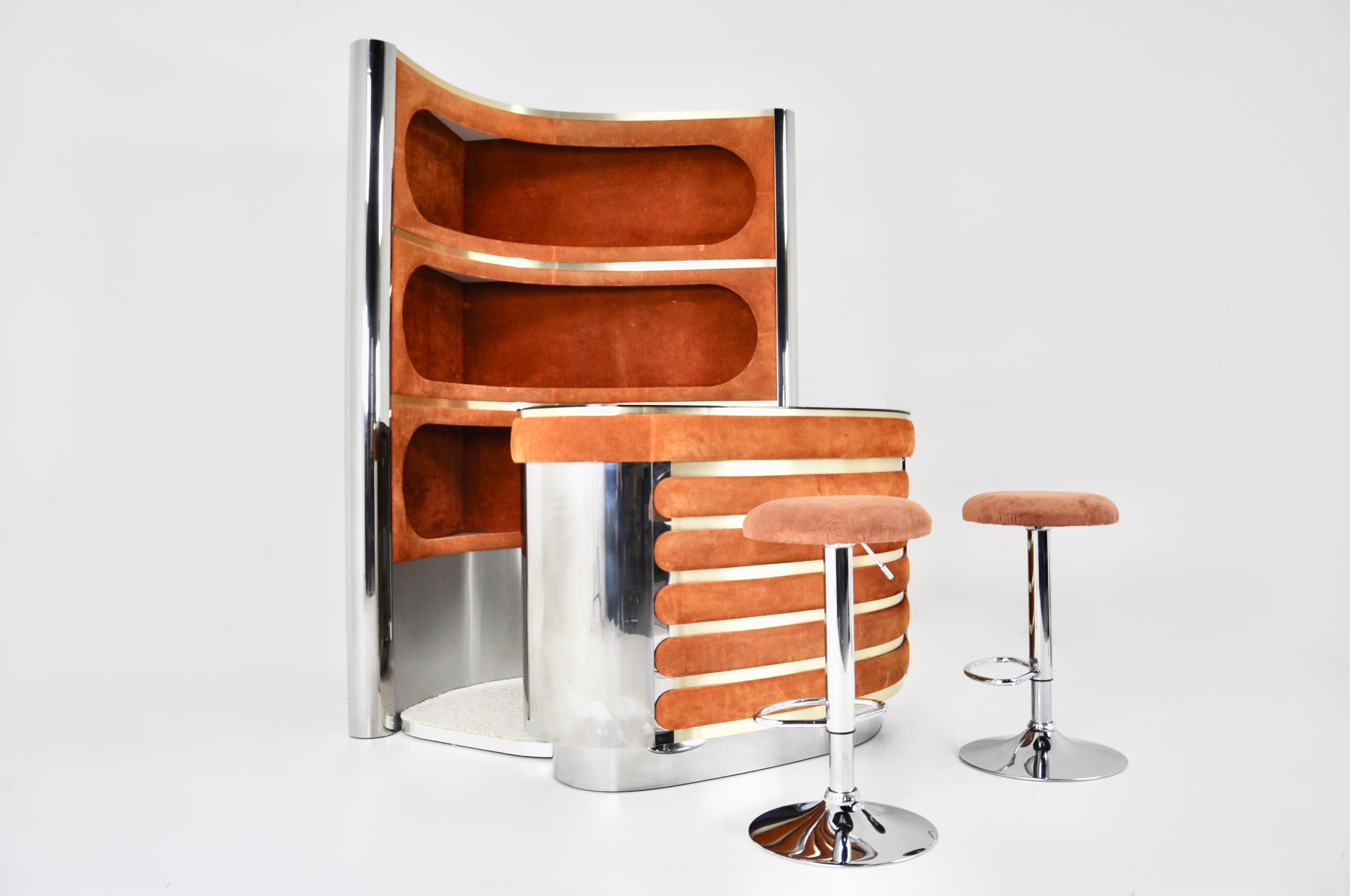 Late 20th Century Bar set with 2 stools by Willy Rizzo, 1970s