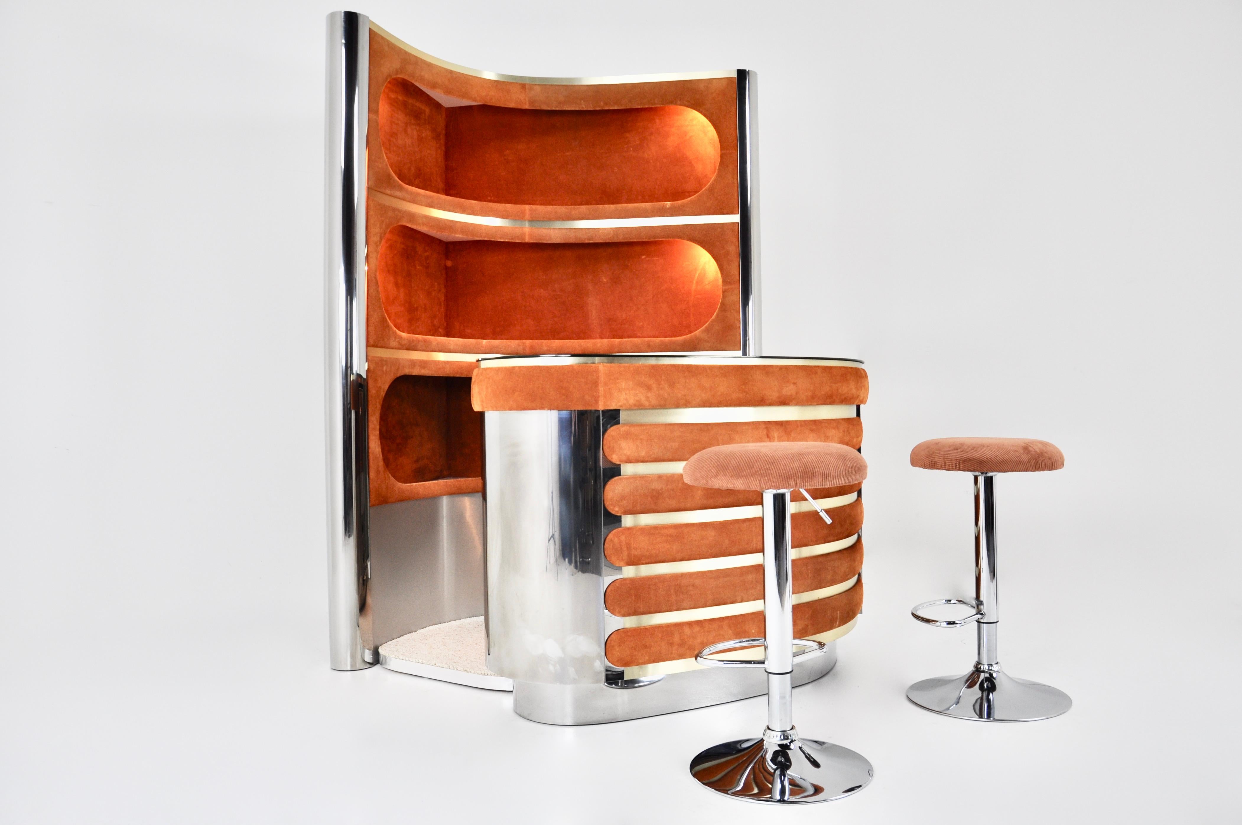 Metal Bar set with 2 stools by Willy Rizzo, 1970s