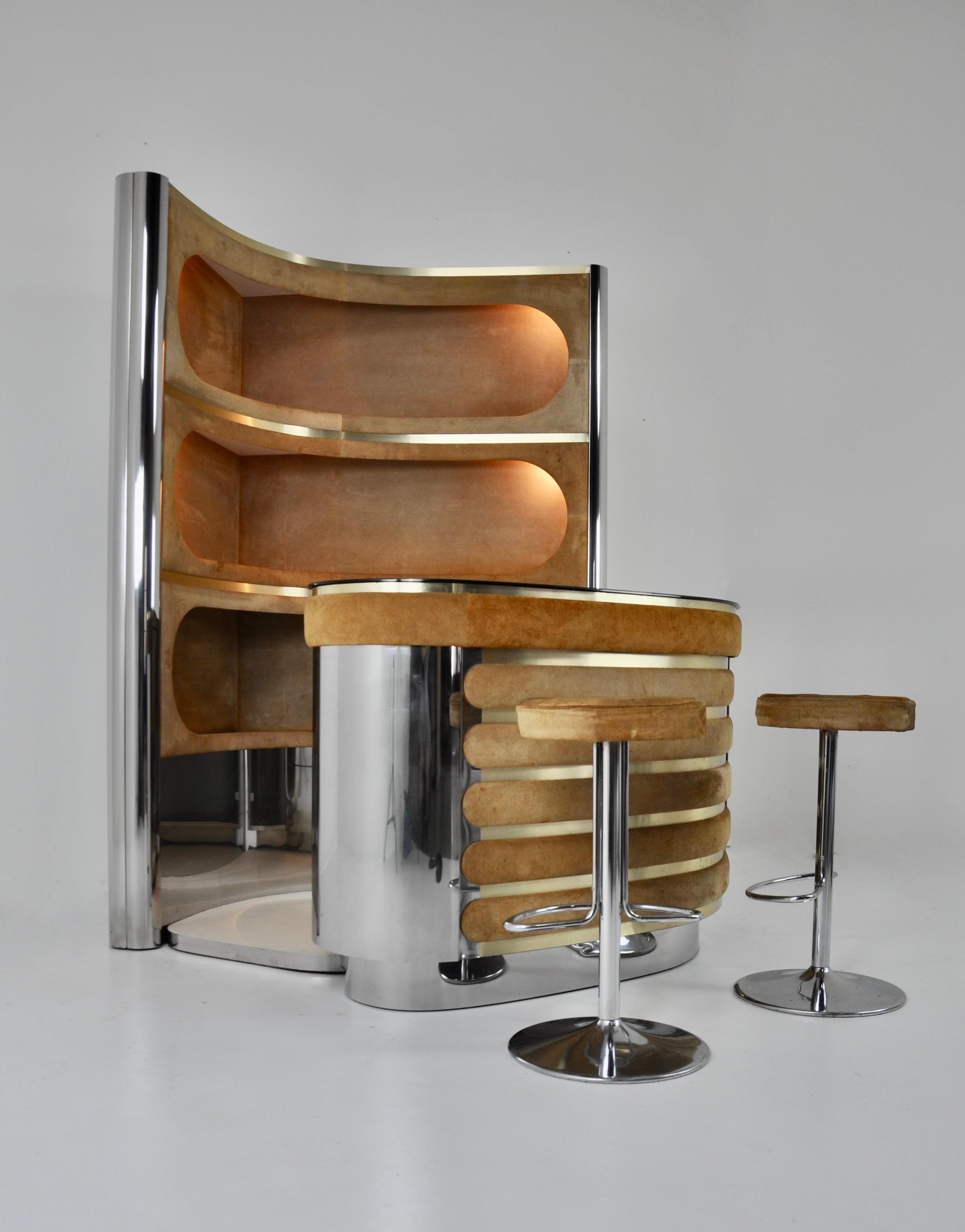 Bar set with 2 stools in the style of Willy Rizzo, 1970s 10