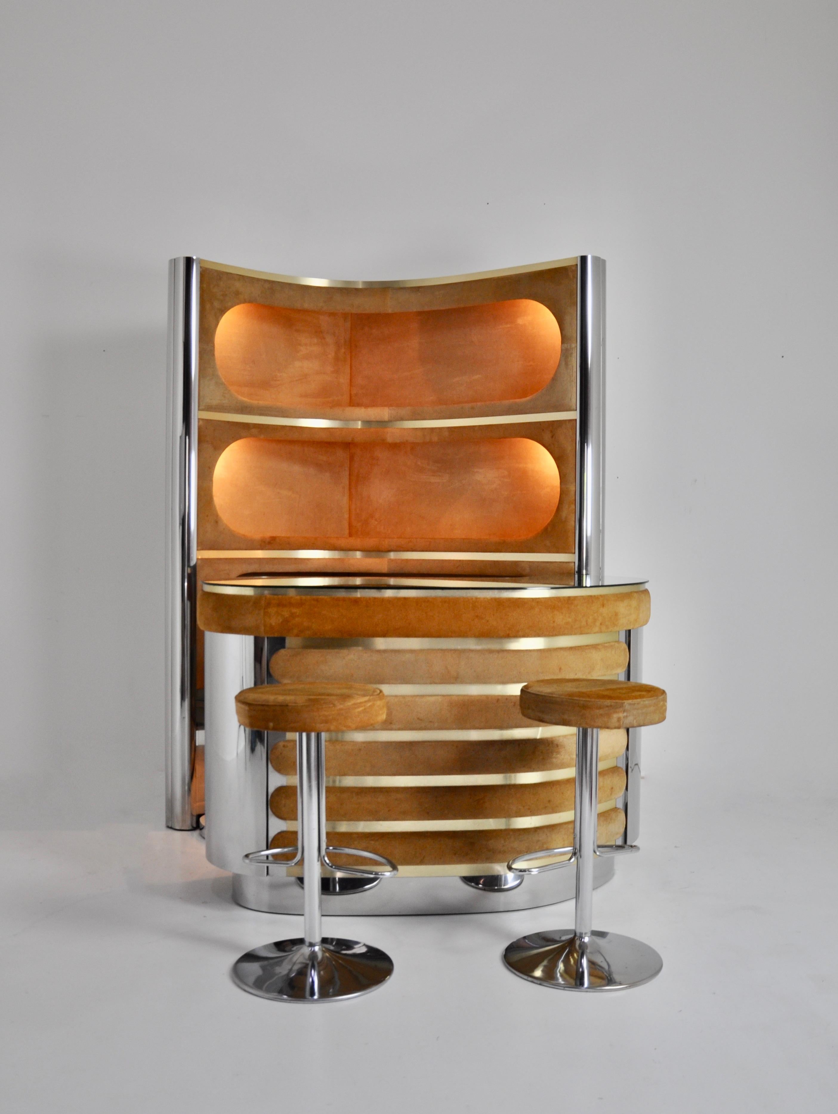 Bar set with 2 stools in the style of Willy Rizzo, 1970s 12