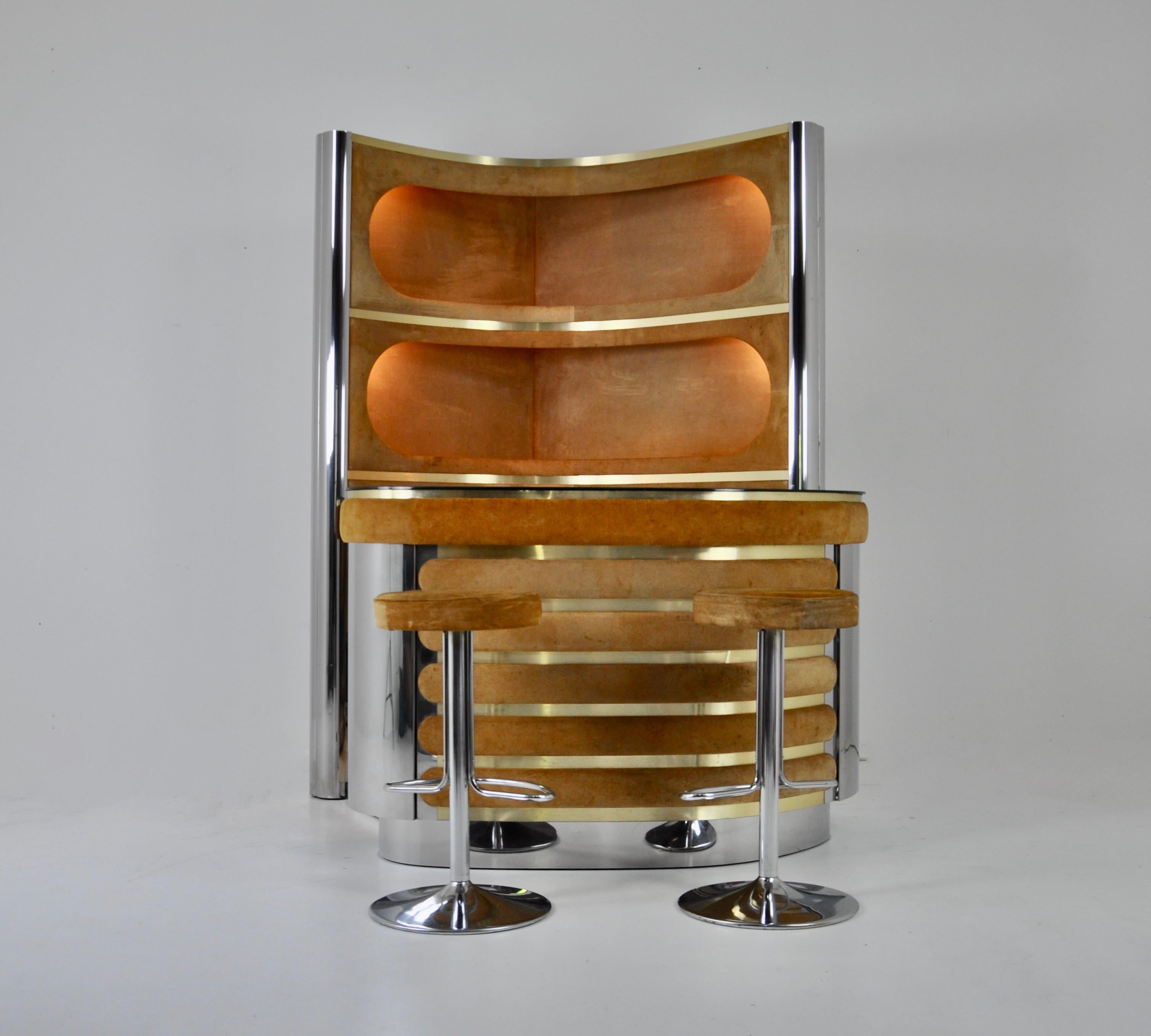 Mid-Century Modern Bar set with 2 stools in the style of Willy Rizzo, 1970s