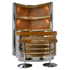 Bar set with 2 stools in the style of Willy Rizzo, 1970s