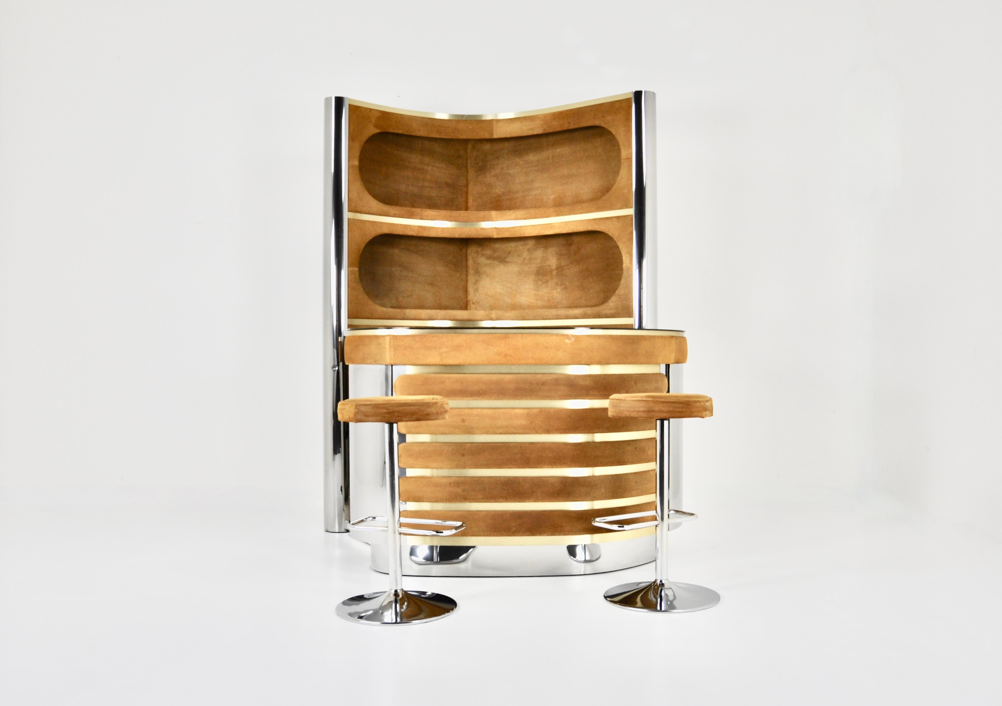 Mid-Century Modern Bar set with 2 stools in the style to Willy Rizzo, 1970s For Sale