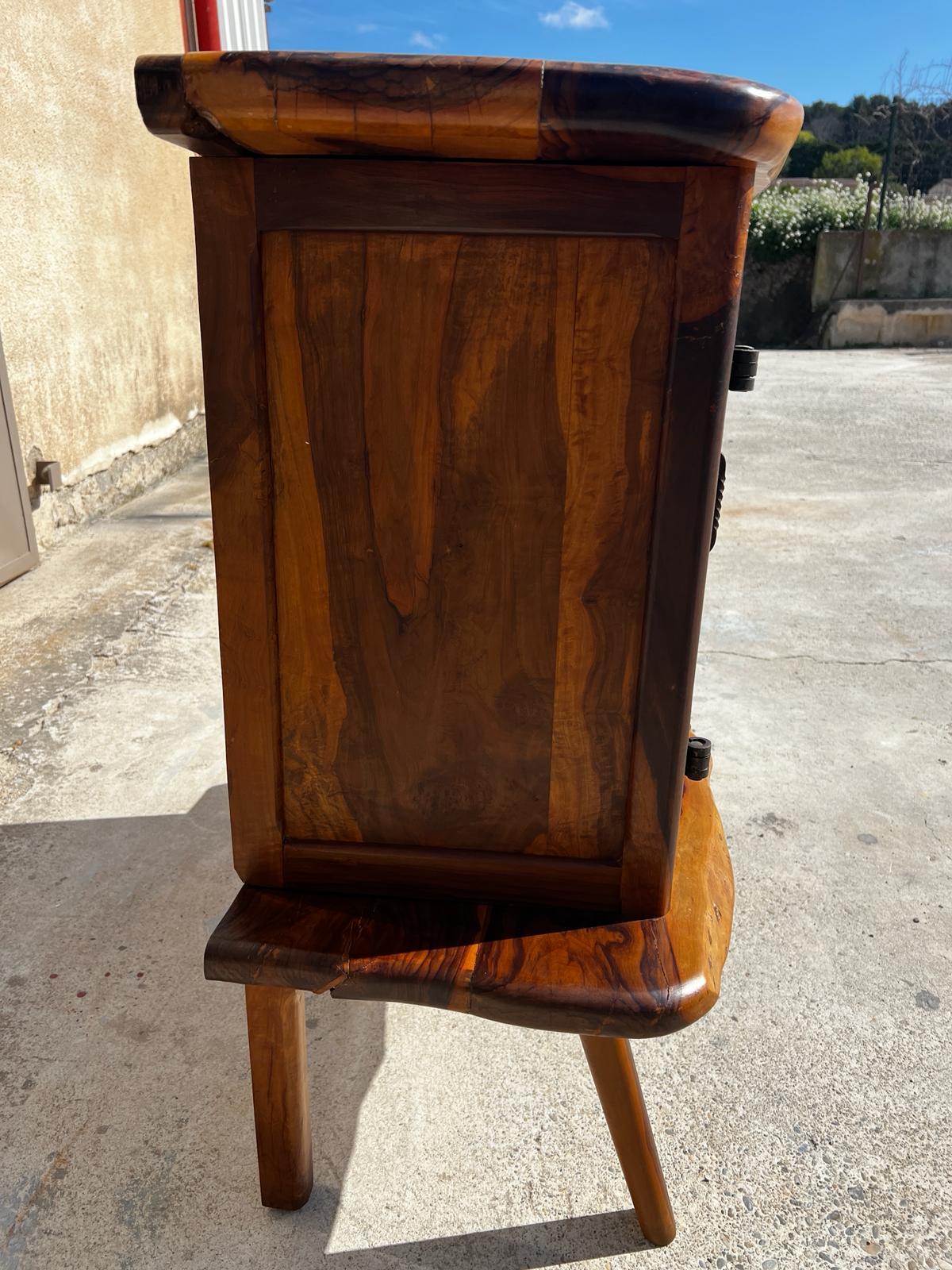Bar sideboard in solid olive wood by Maison Skela 1960 For Sale 4