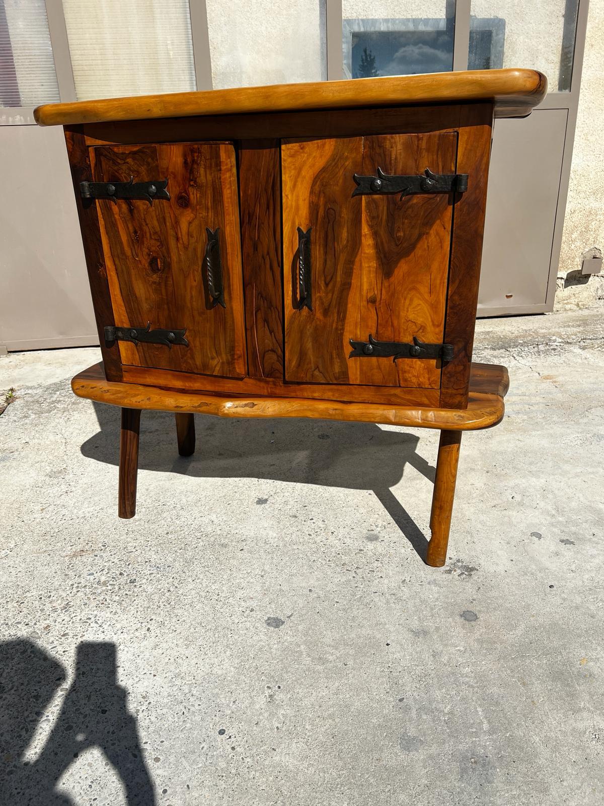 Bar sideboard in solid olive wood by Maison Skela 1960 For Sale 6