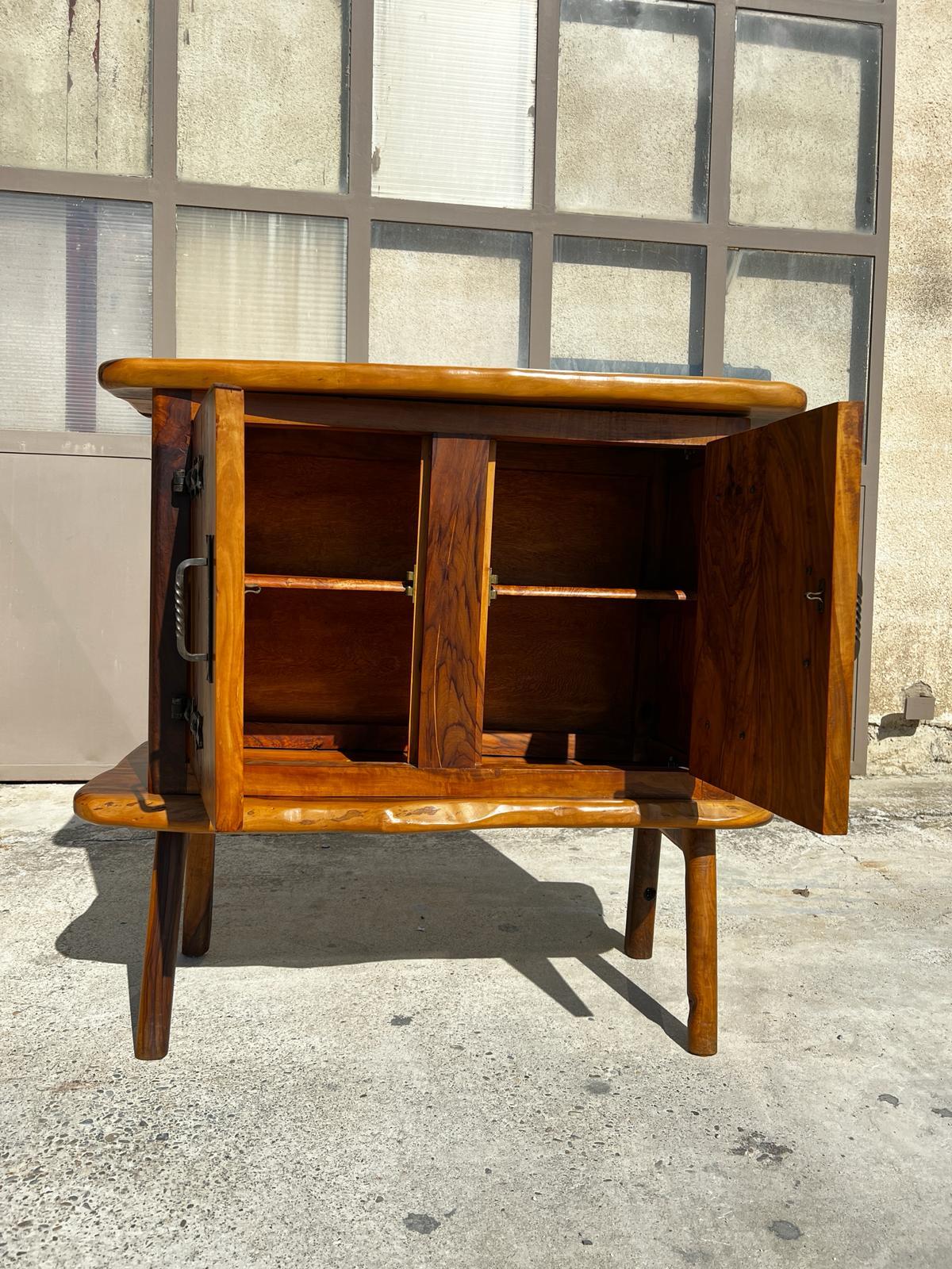 French Bar sideboard in solid olive wood by Maison Skela 1960 For Sale