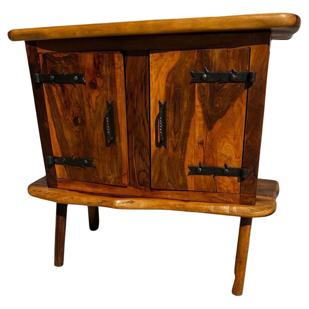 Bar sideboard in solid olive wood by Maison Skela 1960 For Sale