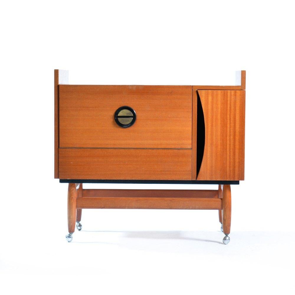 Bar Sideboard on Wheels in Mahogany and Brass, Czechoslovakia, 1970 For Sale 5