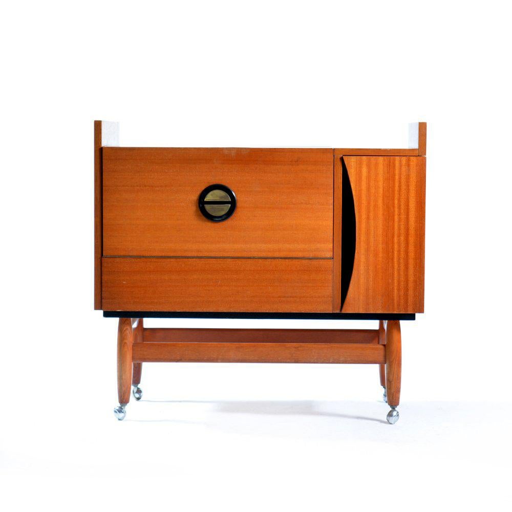 Bar Sideboard On Wheels In Mahagony & Brass, Czechoslovakia 1970 6
