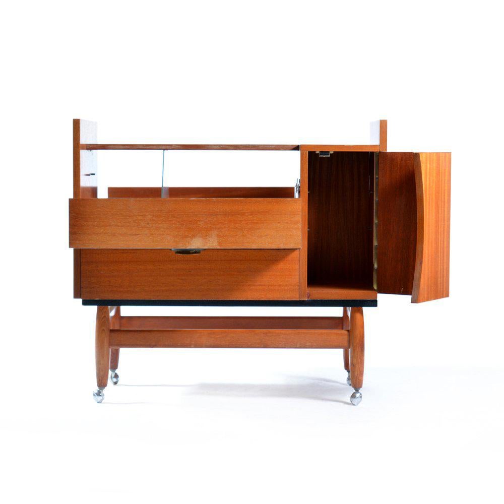 Bar Sideboard On Wheels In Mahagony & Brass, Czechoslovakia 1970 4