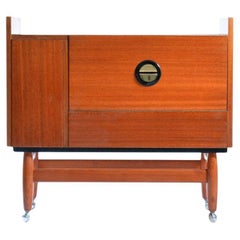 Bar Sideboard On Wheels In Mahagony & Brass, Czechoslovakia 1970