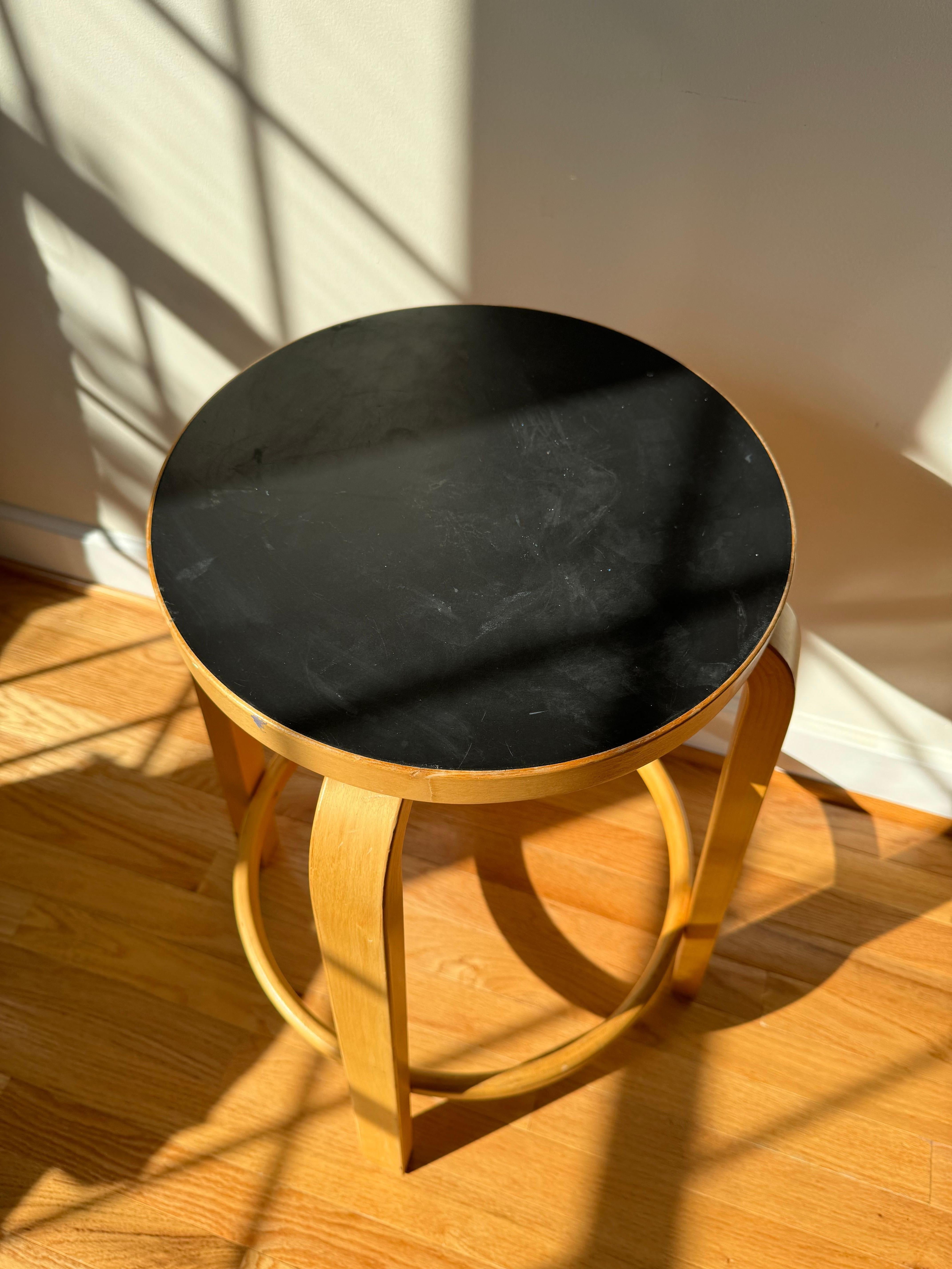 Bar Stool 64 by Alvar Aalto for Artek (Black Linoleum seat) 2