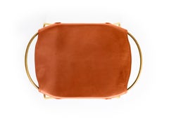 Organic Design Contemporary Bar Stool Aged Brass Metal & Natural Tobacco Leather