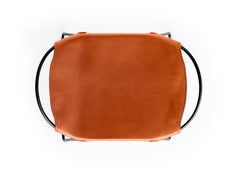 Sculptural Contemporary Bar Stool, Black Smoke Metal & Natural Tobacco Leather