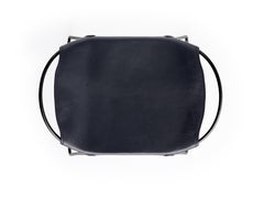 Organic Sculptural Contemporary Bar Stool Black Smoke Metal & Navy Blue Leather