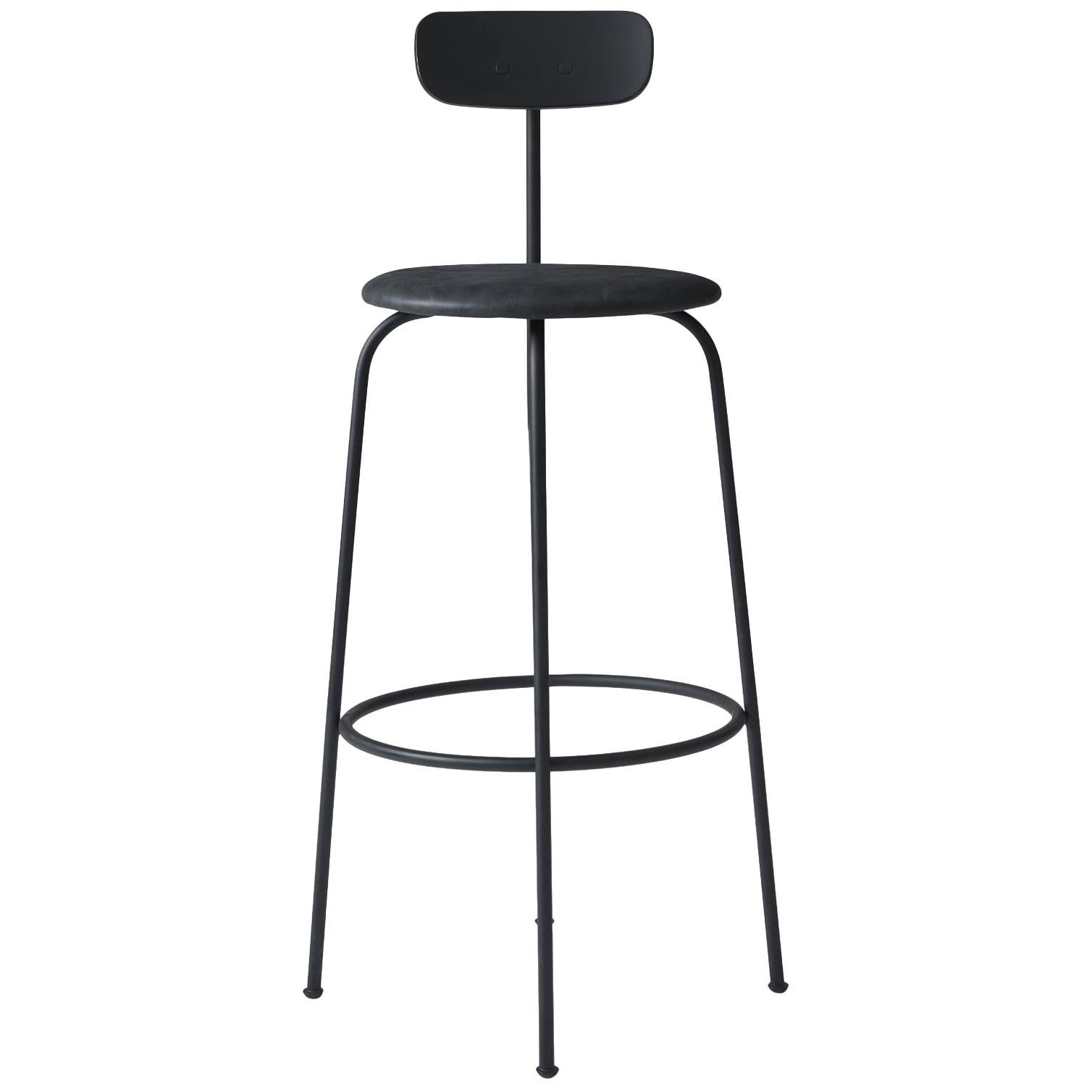 Bar Stool by Afteroom, Black Steel Frame, with Black Leather Upholstery