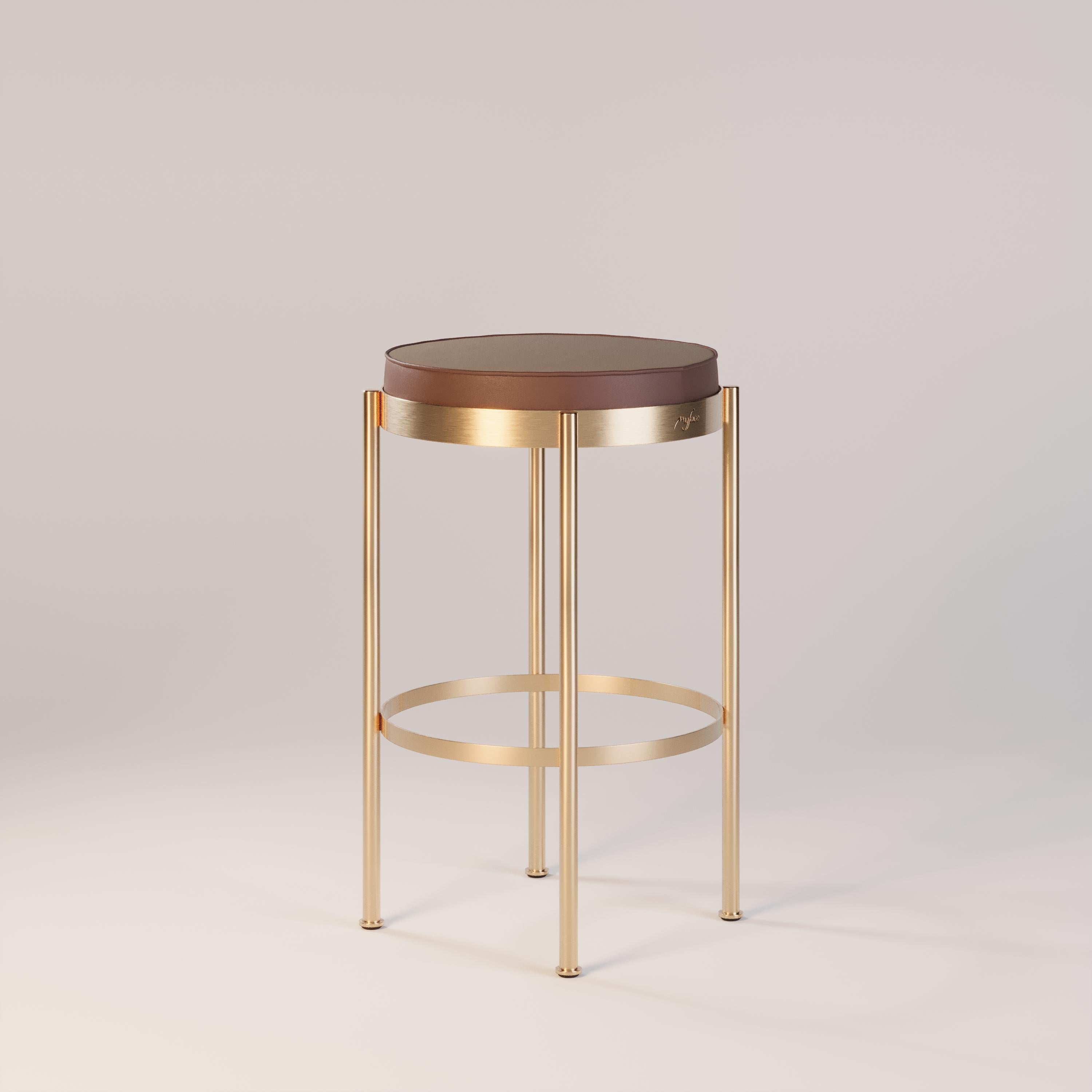 Modern Stylish Bar Chair Featuring Water-Resistant Leather and Gold Frame For Sale