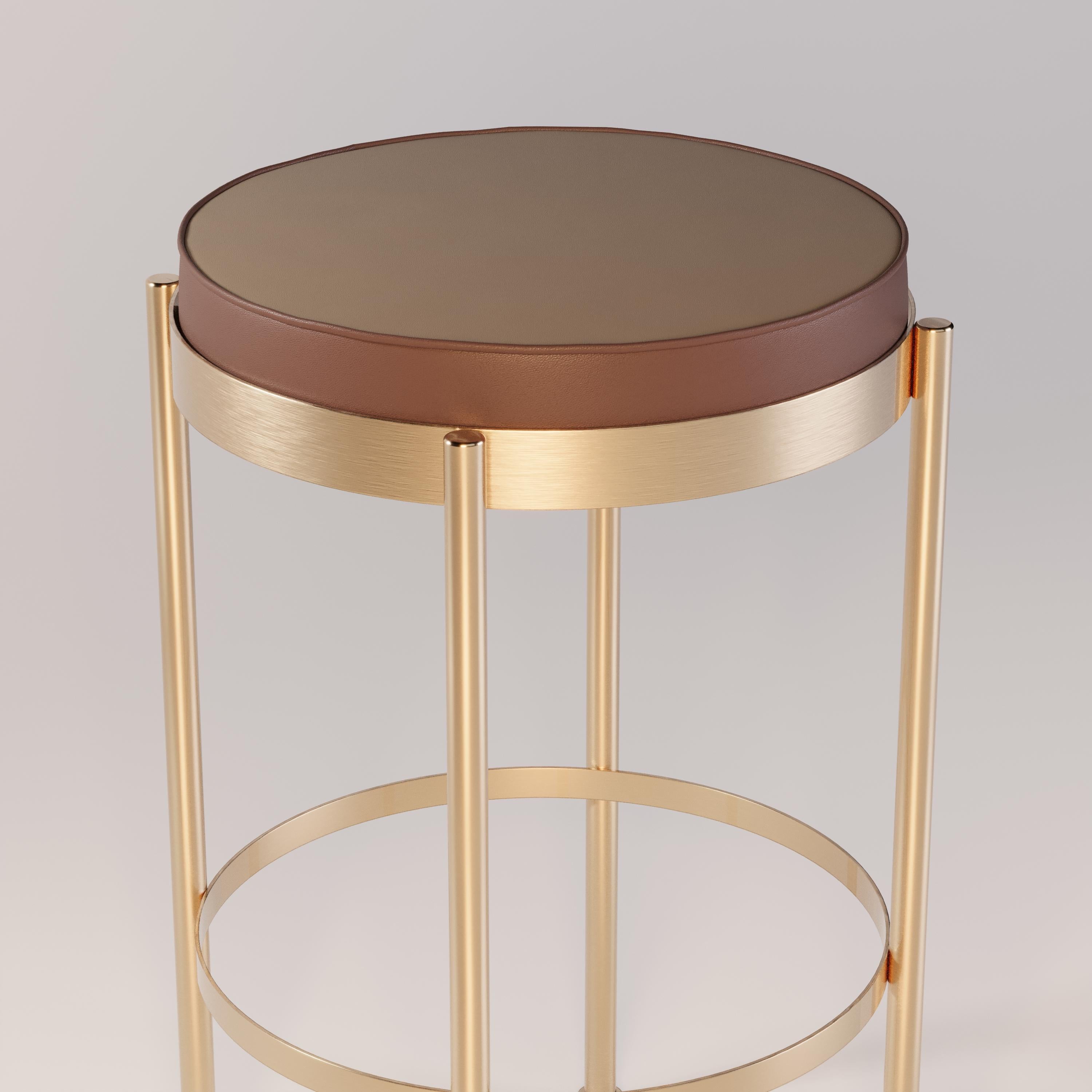 Contemporary Stylish Bar Chair Featuring Water-Resistant Leather and Gold Frame For Sale