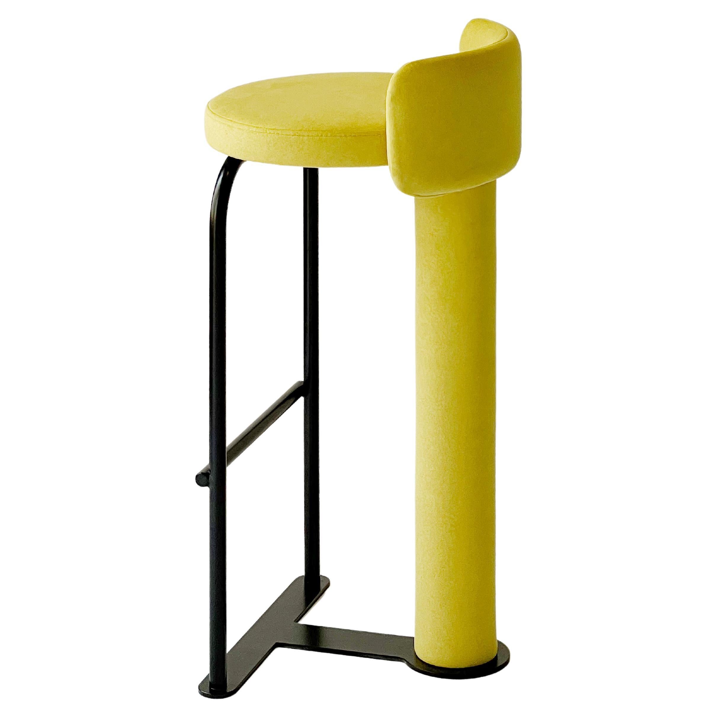 Bar Stool Fox by Woo in Yellow colour by Fabric Aura Microvelour For Sale