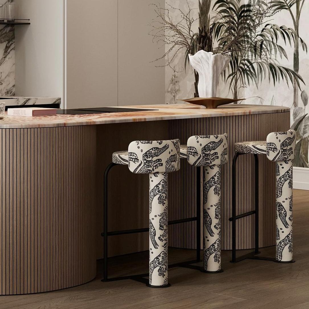 Contemporary Bar stool Fox in fabric Dedar Tiger Mountain 002 For Sale
