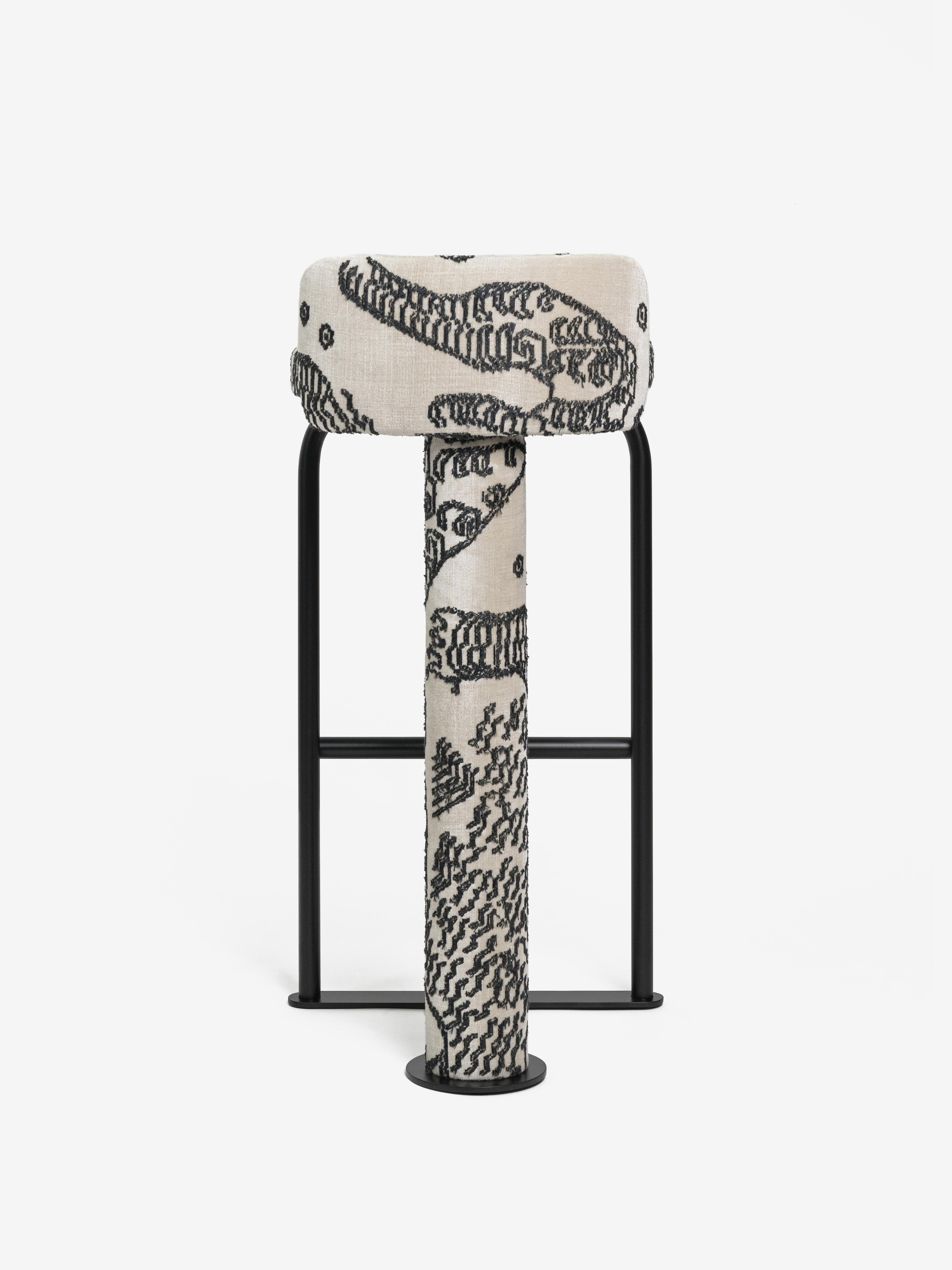 Metal Bar stool Fox in fabric Dedar Tiger Mountain 002 For Sale