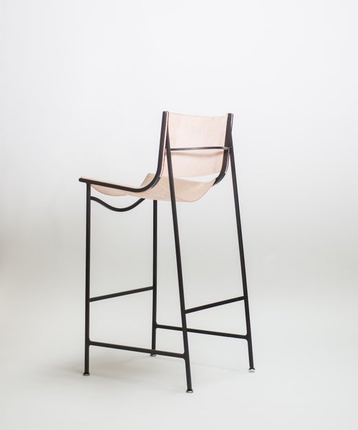 Klein Bar Stools, Bar Stool In Blackened Laser Cut Steel Frame And Veg Tan Leather Sling For Sale At 1stdibs