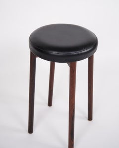 Bar Stool In Rosewood & Black Leather From 1970s