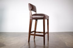 Bar Stool in Solid Wood and Chocolate Leather by Costantini, Bruno, In Stock