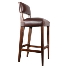 Bar Stool in Solid Wood and Chocolate Leather by Costantini, Bruno, In Stock