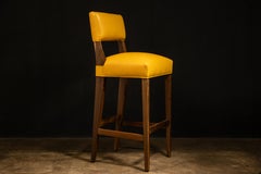 Bar Stool in Solid Wood and Yellow Leather by Costantini, Bruno, In Stock