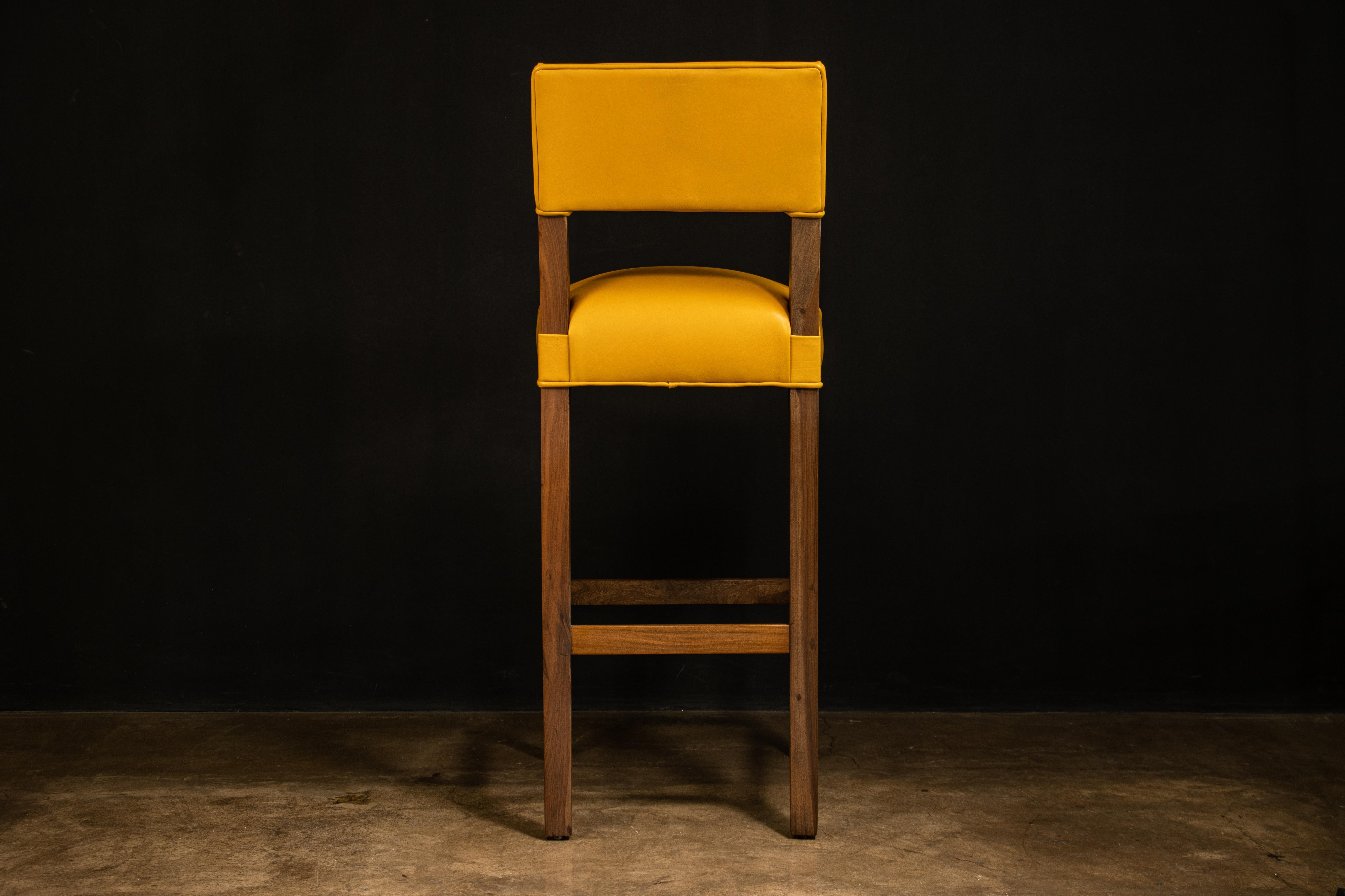 Bar Stool in Solid Wood and Yellow Leather by Costantini, Bruno, In Stock Neuf - En vente à New York, NY