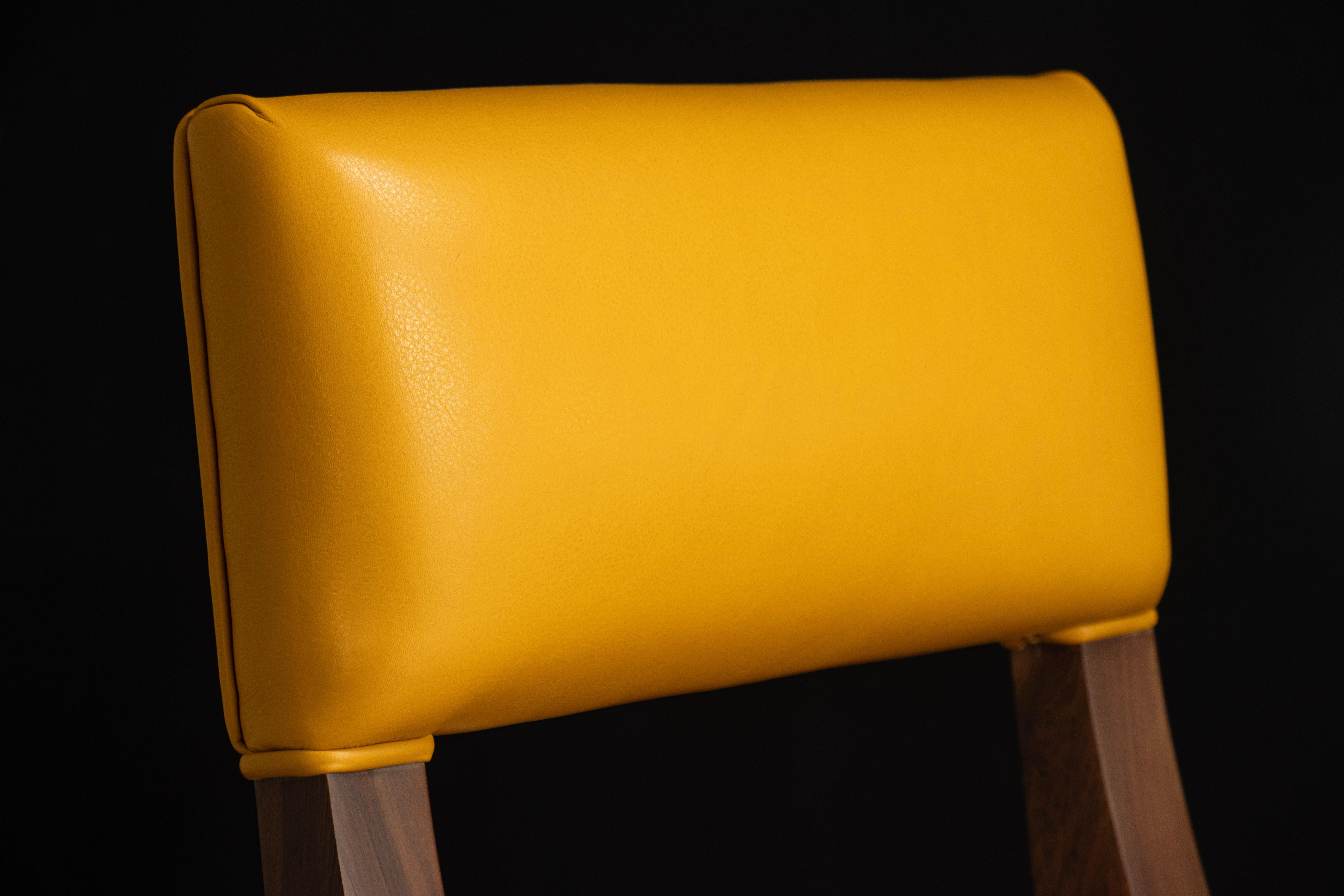 Bar Stool in Solid Wood and Yellow Leather by Costantini, Bruno, In Stock en vente 1