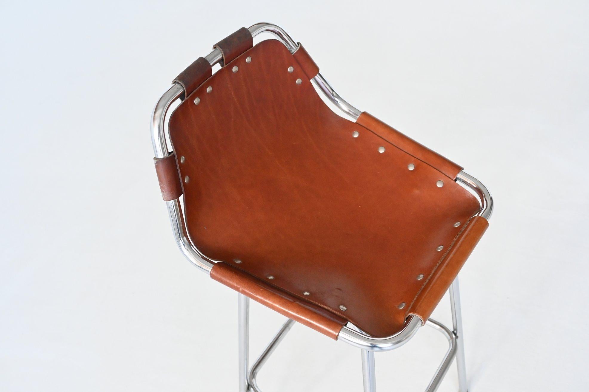 Leather Bar stool selected by Charlotte Perriand for Les Arcs Ski Resort France 1960