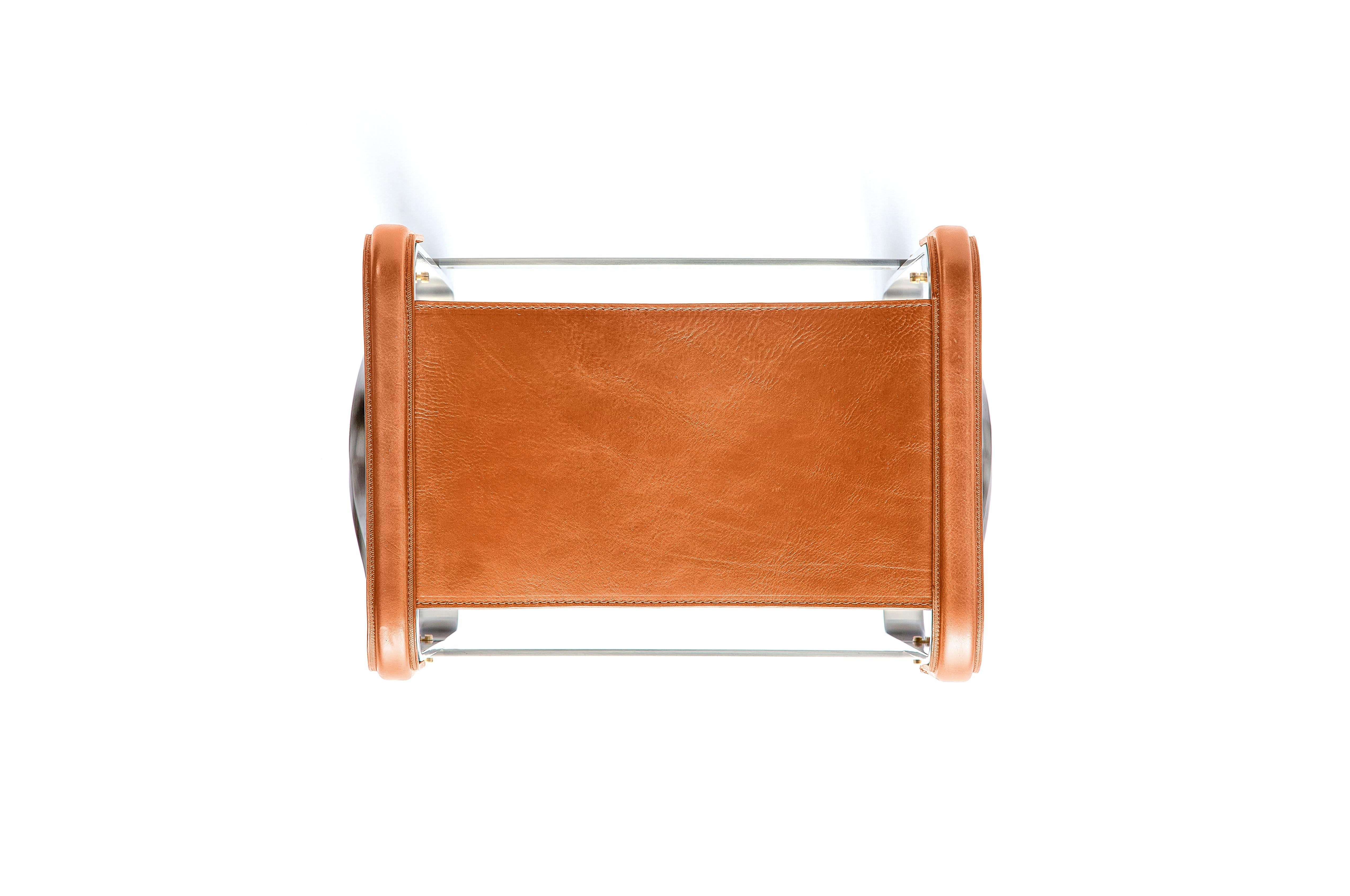 Barhocker Silver Aged Steel & Natural Tobacco Saddle Leather Contemporary Style (Spanisch) im Angebot