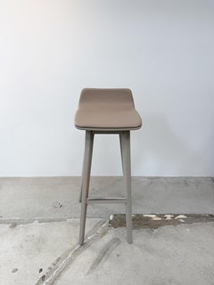 Bar Stool, Upholstered Leather Design, Light Warm Grey Oak Frame, Germany
