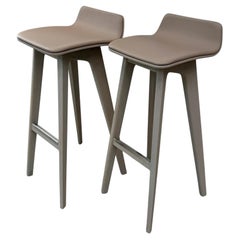 Bar Stool, Upholstered Leather Design, Light Warm Grey Oak Frame, Germany
