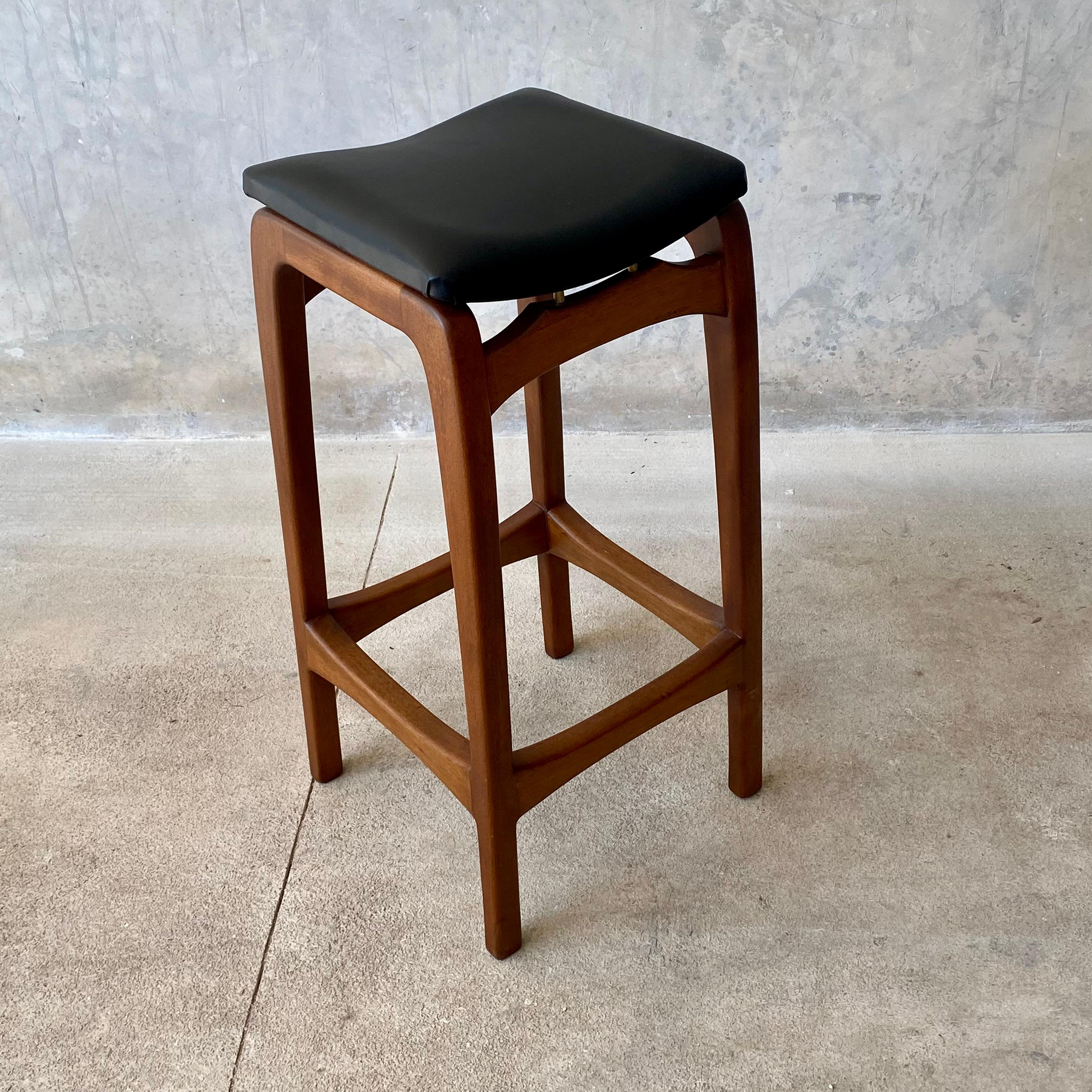walnut and leather bar stools