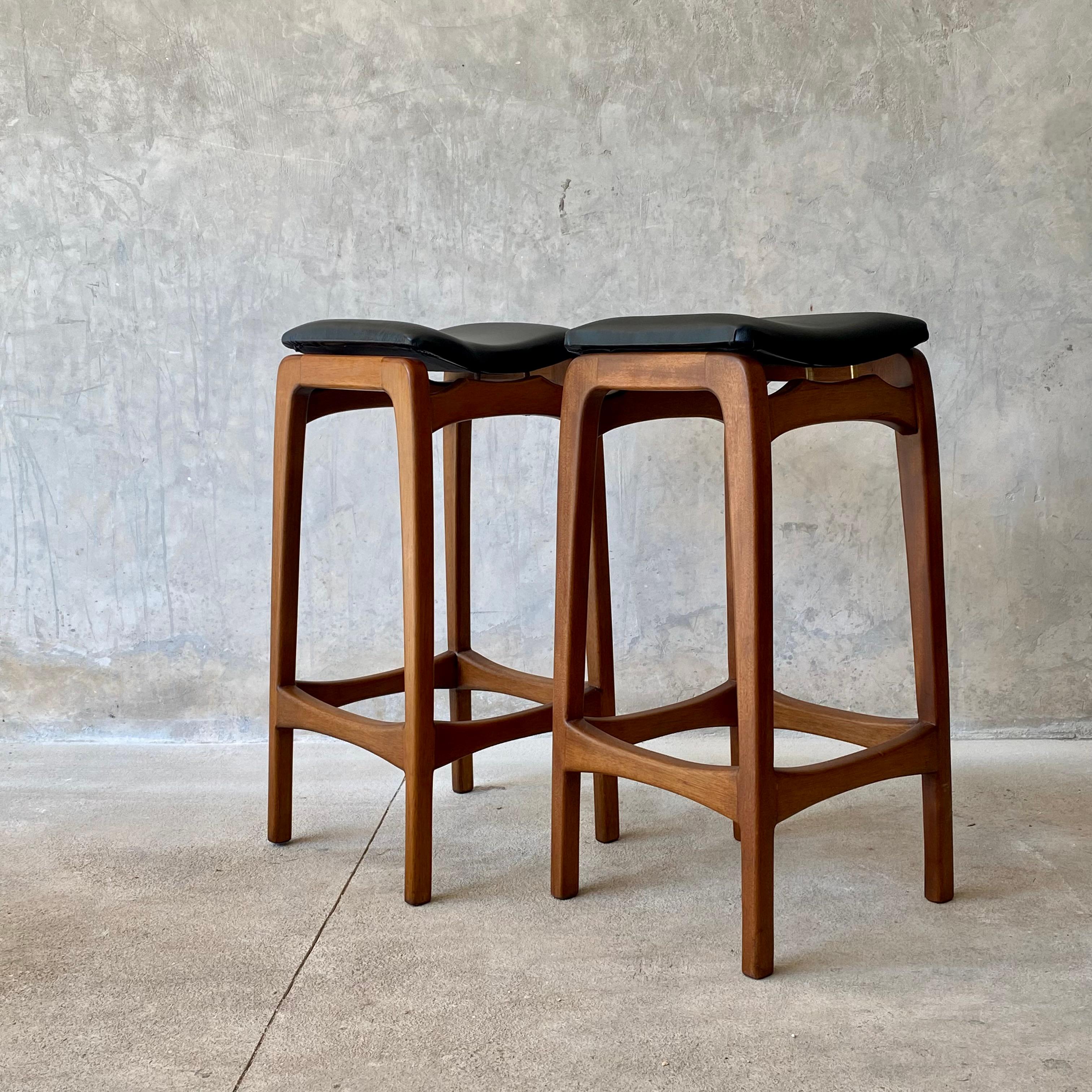 Mexican Bar Stool, Utility Bar Stool, Walnut and Faux Leather For Sale
