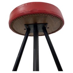 Mid-Century Modern Bar Stool, Red Leather & Steel, UK, 1950s Design