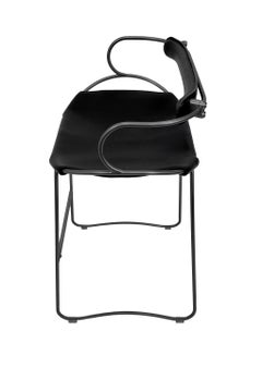 Contemporary Sculptural Bar Stool w. Backrest Black Smoke Metal & Black Leather