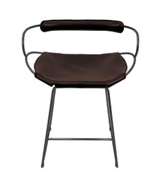 Bar Stool with Backrest Black Smoke Steel and Dark Brown Saddler Leather