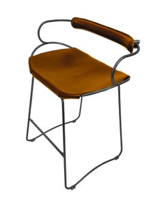 Contemporary Bar Stool w. Backrest Black Smoke Steel & Natural Tobacco Leather
