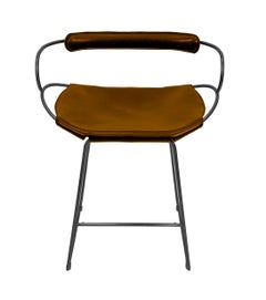 Contemporary Bar Stool w. Backrest Black Smoke Steel & Natural Tobacco Leather